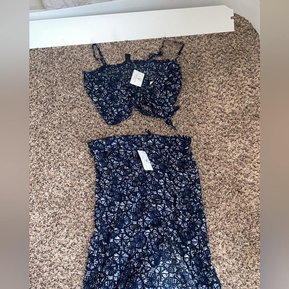 Blue floral maxi skirt and tank top set